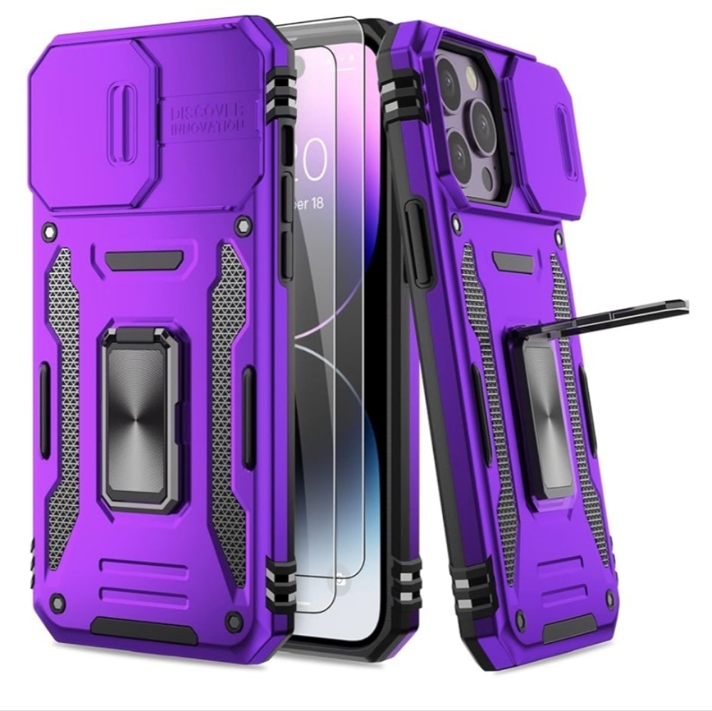iPhone 14 Plus Case with Slide Camera Cover Heavy Duty Military Grade Purple